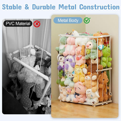 Dmticoasis Stuffed Animal Storage Metal Tube Small Toy Storage Organizer with Elastic Cord, Multifunctional Garage Ball