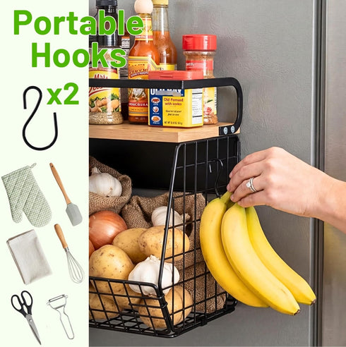 Counter, Ofiray-home Magnetic Shelf for Fridge with Wood Lid, Fruit Potato and Onion Storage Bins, Pantry Organizers