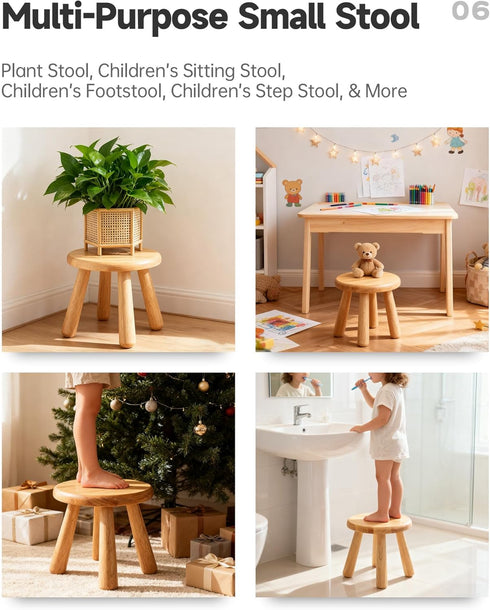 NKGIAG 10" (1 Pack) Small Solid Wood Stool, Round Wooden Step Stool for Kids & Adults, Sturdy Plant Stand, Low Sitting