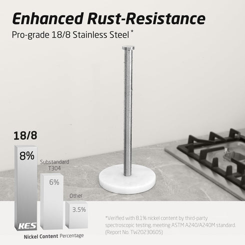 KES Paper Towel Holder Countertop, Natural Marble Base SUS304 Stainless Steel Roll Holder for Standard or Jumbo Rolls