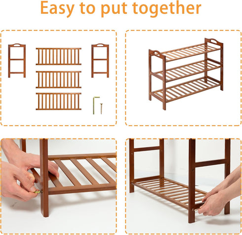 RMXANL 3 Closet, Tier Bamboo Shoe Rack, Shoe Shelf Shoes Rack Shoe Organizer for Entryway, Bedroom, Living Room, Front