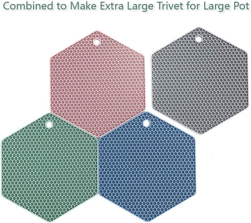 4 Packed Silicone Trivet Mats, DIY Dish Drying Mat, Non-Slip & Heat Resistant Kitchen Hot Pads in Teal