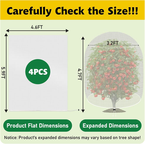 4 Pack 4.6 5.9 Evoio Bird Netting for Garden Blueberry Bushes Fruit Tree Netting Cover Plant Protection Mesh Bags