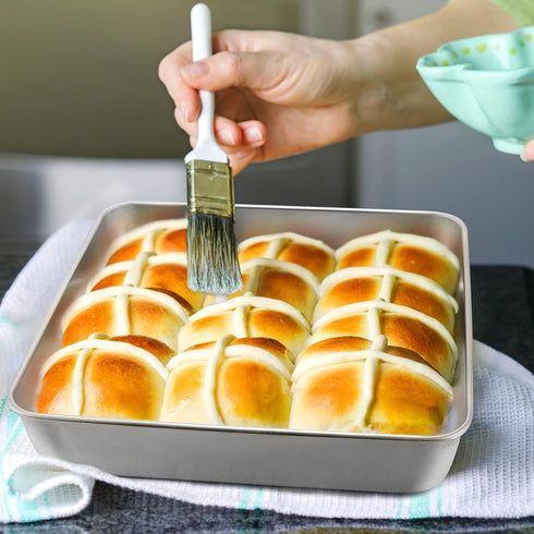 E-far Square Cake Pan Set with Lid, 6/8/9-Inch Stainless Steel Bakeware Set of 3, Easy Clean & Dishwasher Safe