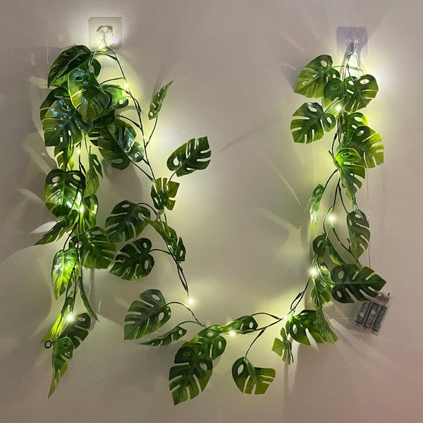 Fielegen 20 LED Monstera Leaf String Lights, Artificial Tropical Palm Leaves Greenery