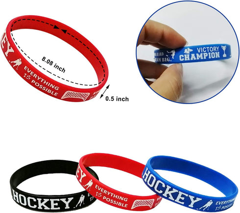 Oringaga 24PCS Motivational Rubber Bracelets for Hockey Party, Sports Baby Shower Birthday Supplies, Gifts