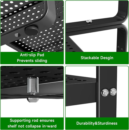 Expandable Kitchen Cabinet Shelf Organizer Rack - Heavy Duty Metal Spice Rack for Kitchen Cabinet and Pantry (2 Pack)