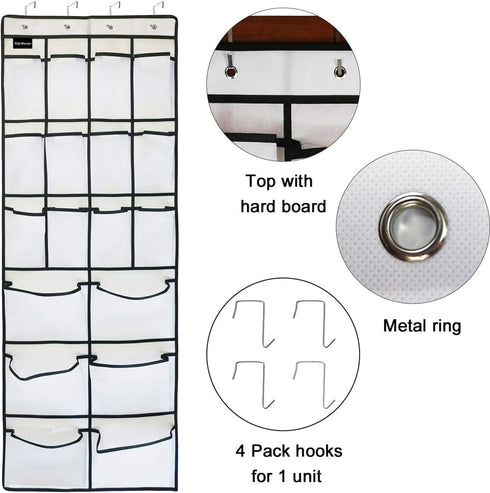 1 Pack Extra Large Hanging Over Door Shoe Organizer - 12+6 Pockets Shoe Rack for Closet Bedroom (White, 59 x 21.6 inch)