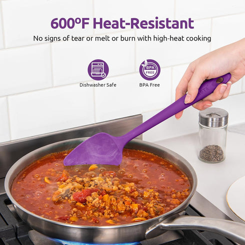 U-Taste 3-Piece Silicone Spoon Spatula Set, High Heat Resistant Kitchen Utensils for Nonstick Cookware (Purple)