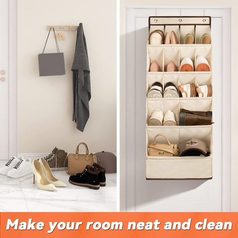 1 Pack Closet 18 FENTEC Over the Door Shoe Organizers, Hanging Shoe Organizer with Large Deep Pocket Shoe Holder