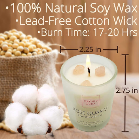 Soy Candles with Healing Crystals, 3PC Scented Candle Set, Eucalyptus + Lemongrass, Jasmine + Sandalwood, 2.47oz Each