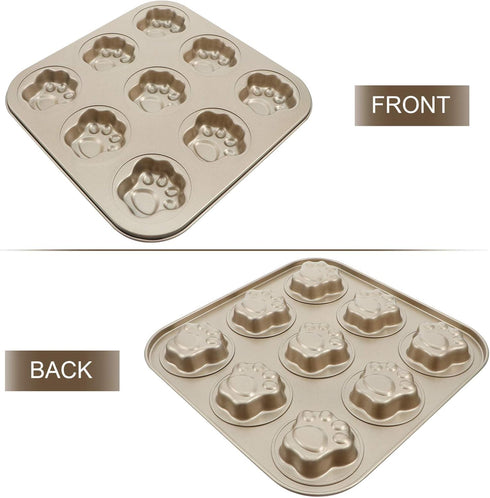 Luxshiny Round Cake Pans Muffin Pan, 9 Cup Cat Paw Shaped Non-stick Cupcake Baking Pan