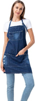 Denim Apron with 5 Pockets for Kitchens, Adjustable Bib Jean Apron for Work
