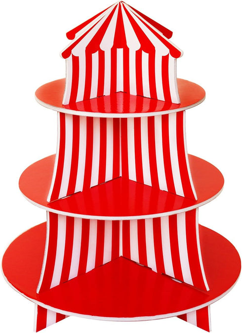 Super Z Outlet 3 Tier Cupcake Foam Stand with Circus Carnival Tent Design for Birthdays, Desserts, Decorations