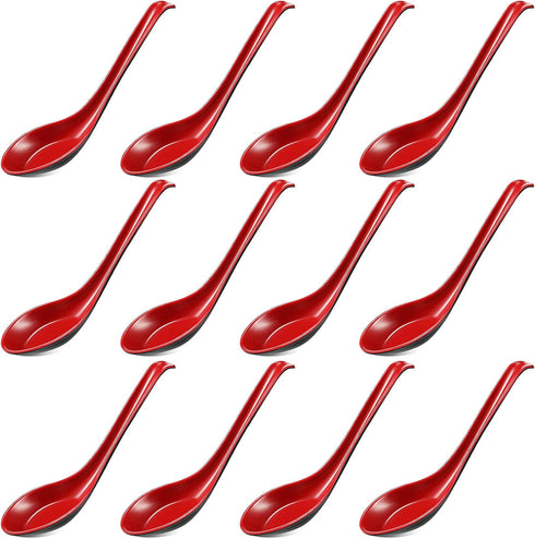 12 Pcs Asian Soup Spoons, Hook Soba Noodle Ramen Spoon for Home Kitchen Restaurant Tableware