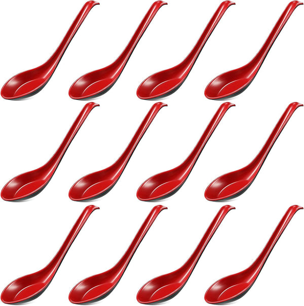 12 Pcs Asian Soup Spoons, Hook Soba Noodle Ramen Spoon for Home Kitchen Restaurant Tableware