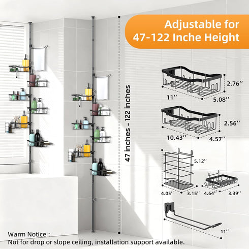 Tondid 6 2 47-122 Inch, Shower Caddy Corner, Tier Tension Pole Rod Bathroom Organizer Shelves, Adjustable Bathtub
