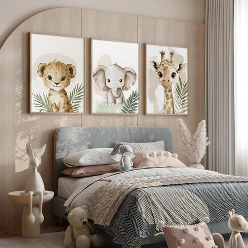 Lhoiplme 8x10x3 Inch Nursery Animal Wall Art Decor Baby Boy Kids Room Pictures Safari Jungle Nursery Canvas Wall Decor