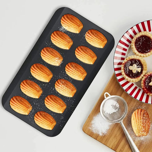 2 Pack Madeleine Pan, Spherical Scallop Madeline Bakeware 12-Cavity Heavy Duty Nonstick Madeleine Trays for Oven Baking by MYSENLAN