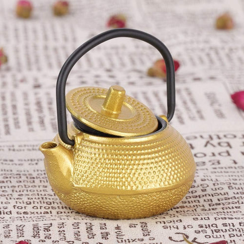 Japanese Cast Iron Teapot, Gold Tetsubin Tea Kettle, 50ml Mini Teapot Kettle, Traditional Japanese Teapot with Handle