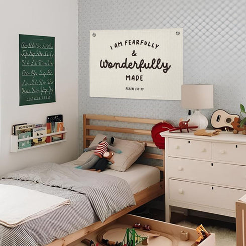 Wheatwin Kids Room Decor - Bible Verse Wall Hanging, 'I am Fearfully and Wonderfully Made' Linen Banner, Canvas