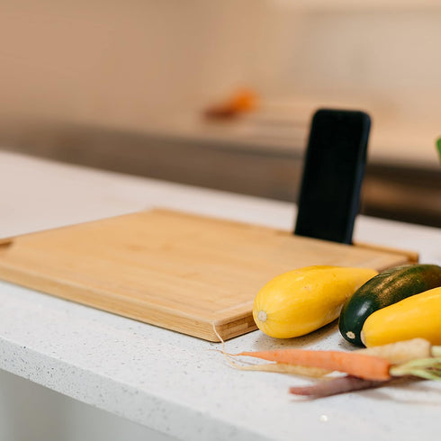 Dexas Prep-Tech Bamboo Cutting Board with Integrated Tablet Holder Groove, 12x16 Inches