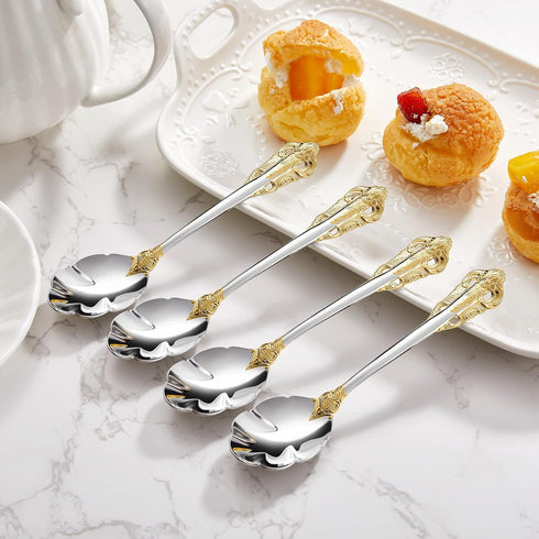 KEAWELL 4-Piece 6" Tea Spoons Set, Vintage 18/10 Stainless Steel Coffee Espresso Demitasse Spoons with Gold Accent