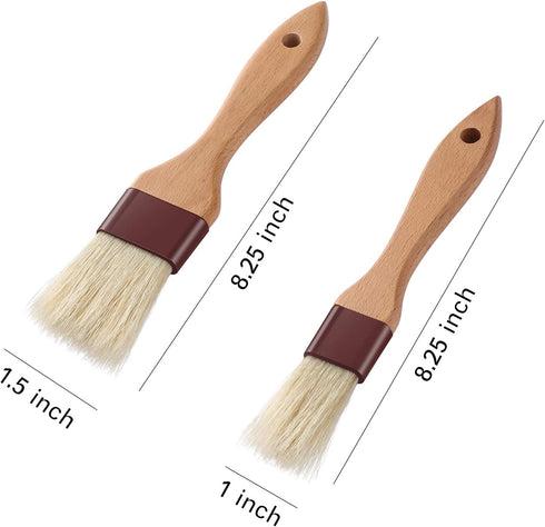 1 inch & 1.5 inch Pastry Brush Natural Boar Bristle Basting Brush with Beech Wooden Handle, Pack of 2