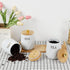 OGANAZI 3 Pack Set Set, Countertop Ceramic Canister with Bamboo Lids and Handle Tray, Coffee Tea Sugar Container White