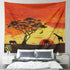 BROSHAN Large Tapestry for Bedroom, Orange African Wildlife Tree at Sunset Nature Landscape Tapestries Wall Hanging