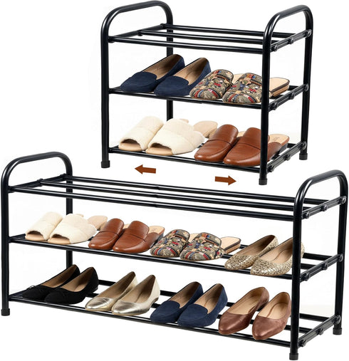 VrEnduuo 3 Tier Expandable Shoe Rack for Closet,18"-32" Adjustable Small Shoe Rack,Shoes Rack