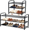 VrEnduuo 3 Tier Expandable Shoe Rack for Closet,18"-32" Adjustable Small Shoe Rack,Shoes Rack