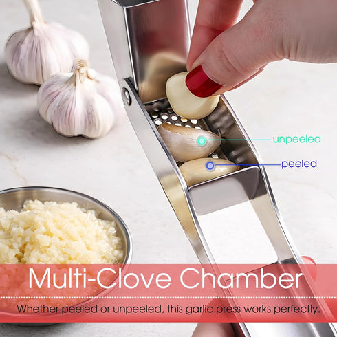 UOSLOR Set, 304 Garlic Press Heavy Duty Mincer and Peeler Rust Proof Stainless Steel Garlic Crusher, Easy-Squeeze Nut