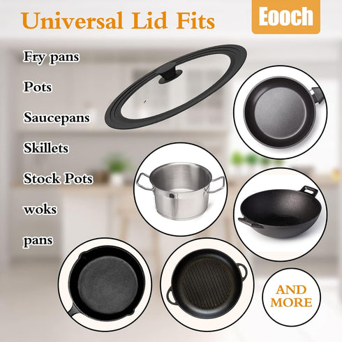 Universal Vented Tempered Glass Lid for Pots, Pans, Skillets with Heat Resistant Silicone Rim, Fits 6-8 inch Cookware,