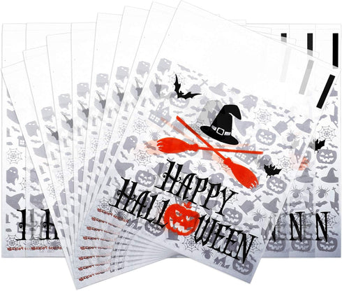 100 Pieces Halloween Treat Bags, Clear Self-adhesive Candy Bags for Party Favors, Set 1