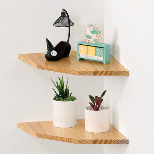 Wood Corner Wall Shelves Set of 2, Solid Wood Corner Floating Shelves,