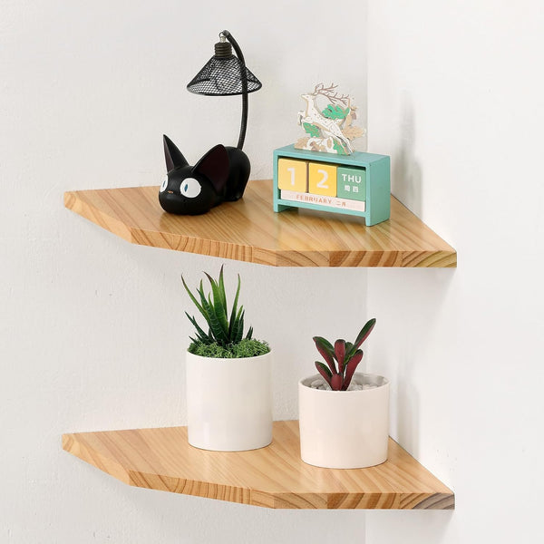 Wood Corner Wall Shelves Set of 2, Solid Wood Corner Floating Shelves,
