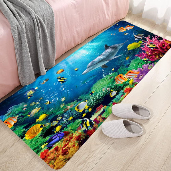 Bath Rugs Sponge Foam Absorbent, Soft for Bathroom and Kitchen (47x18 inches), Non Slip Bright 3D Print