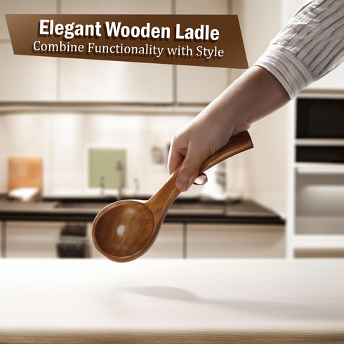 Wooden Ladle, Long Handle Soup Spoon for Kitchen Cookware, 10 Inch Serving Spoon