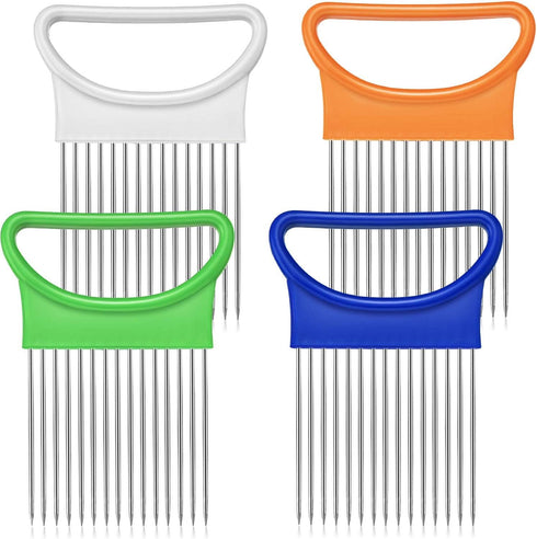 4 Pieces Stainless Steel Onion Holder Slicer for Vegetable Tomato Cutter, 4 Colors