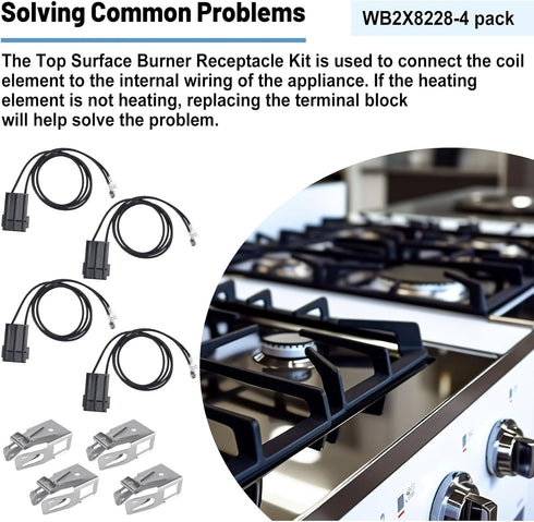 WB2X8228 Element Range Receptacle Block Kit Compatible with G-E Electric Hot-Point Ranges, Replaces AP2013499, 4 Pack