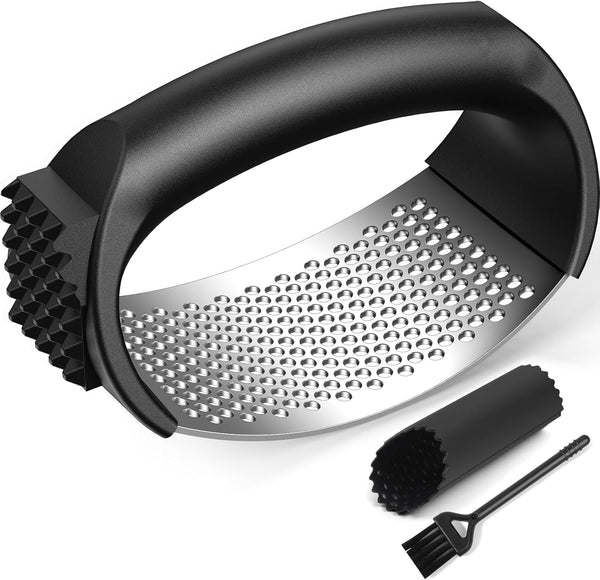 Lesbima Garlic Press Rocker Set with Garlic Peeler & Cleaning Brush,Stainless Steel Garlic