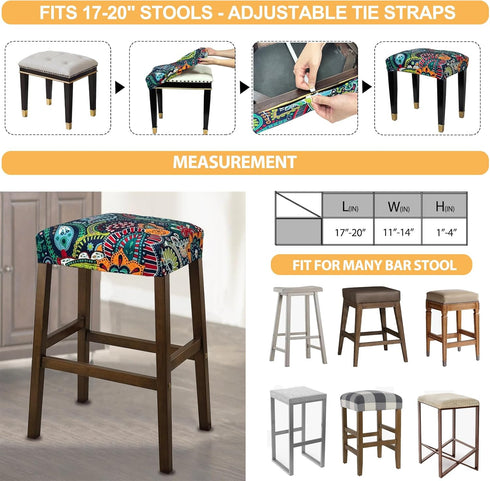 Counter C,2 Pack NeColorLife Stool Covers Rectangle Printed,Stretch Waterproof Saddle Seat Covers for Height
