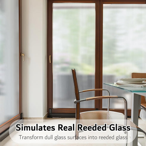 VELIMAX Reeded Glass Window Film, Window Privacy Film, Frosted Window Vinyl, 3D Decorative Window Decals Non Adhesive for Bathroom Living Room 17.7x78.7 inches