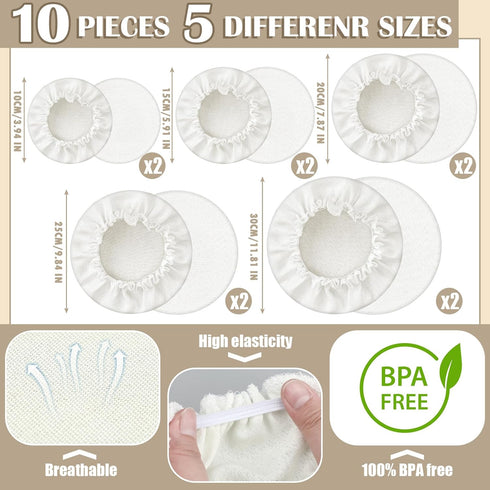 Patelai 10 Pieces Reusable Bowl Covers in 5 Sizes, Stretch Cloth Fabric Elastic Food Storage Covers in Ivory