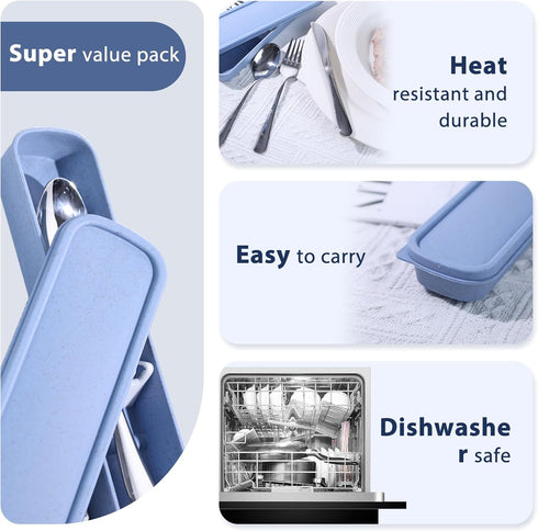 HANSGO 3PCS Portable Utensils Set with Case, Reusable Stainless Steel Cutlery for Lunch, Camping, School, Office