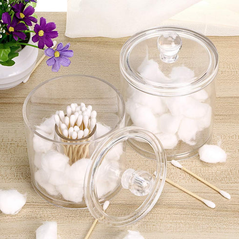 Hipiwe Cotton Ball and Swab Organizer with Lid, Acrylic Jar Makeup Qtip Organizer for Bathroom Storage Canister Jar