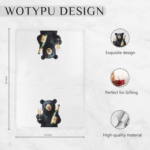 WOTYPU 16x24 Inch Black Bear Gifts Kitchen Bar Towels, Bears Lovers Gifts Dish Tea Towel, Funny Black Bear