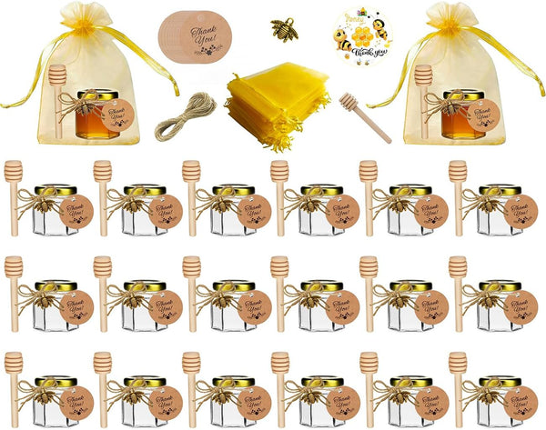 IIKUM 20 Pack Glass Honey Jars, 1.5 oz Hexagon Honey Pots with