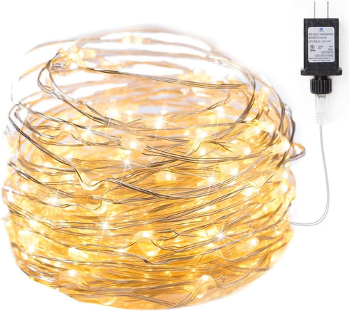 Minetom Fairy Lights Plug in, 33Ft 100 LEDs Waterproof Silver Wire Firefly